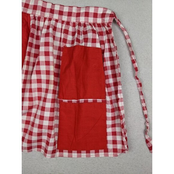 VINTAGE WOMEN'S RED PLAID HALF APRON - FRUIT BOWL - POCKETS - Picture 4 of 16